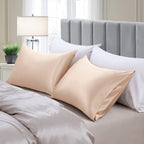 Aormenzy Beige Satin Pillowcase For Hair And Skin, Satin Pillow Cases For Women Standard Size Set Of 2 With Envelope Closure Sil