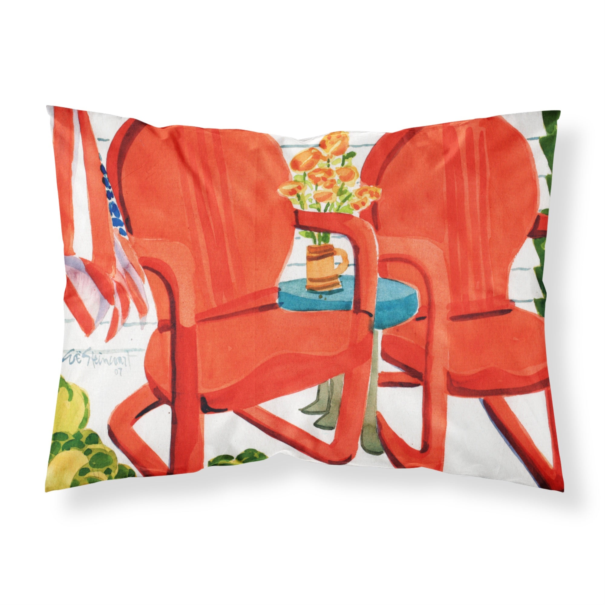 'Caroline'S Treasures Red Chairs Patio View Fabric Standard Pillowcase 6140Pillowcase, Multicolor'