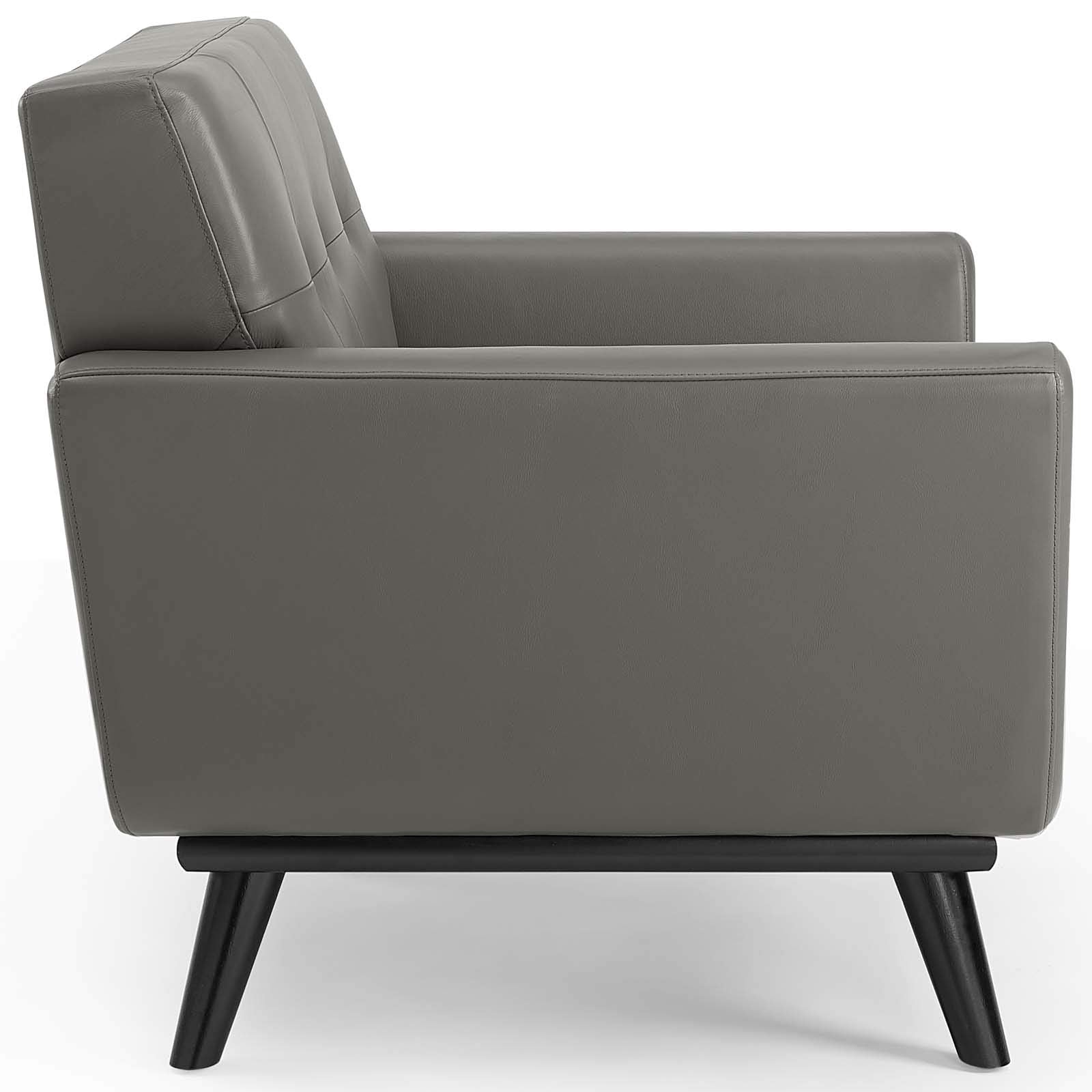 Modway Engage Top-Grain Leather Living Room Lounge Accent Armchair In Gray