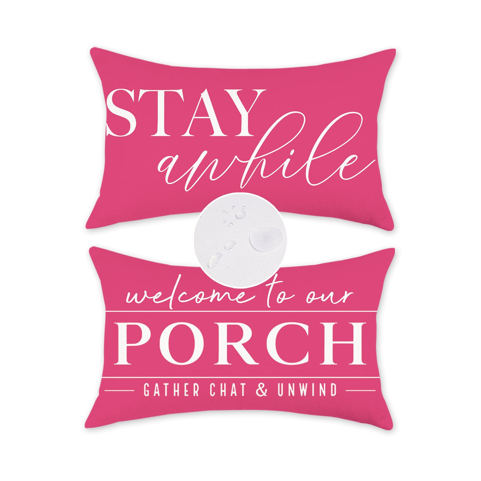 Tajwe Pink Outdoor Pillow Covers Waterproof 12X20 Set Of 2 Decorative Welcome To Our Porch Stay Awhile Cushion Cases For Patio F