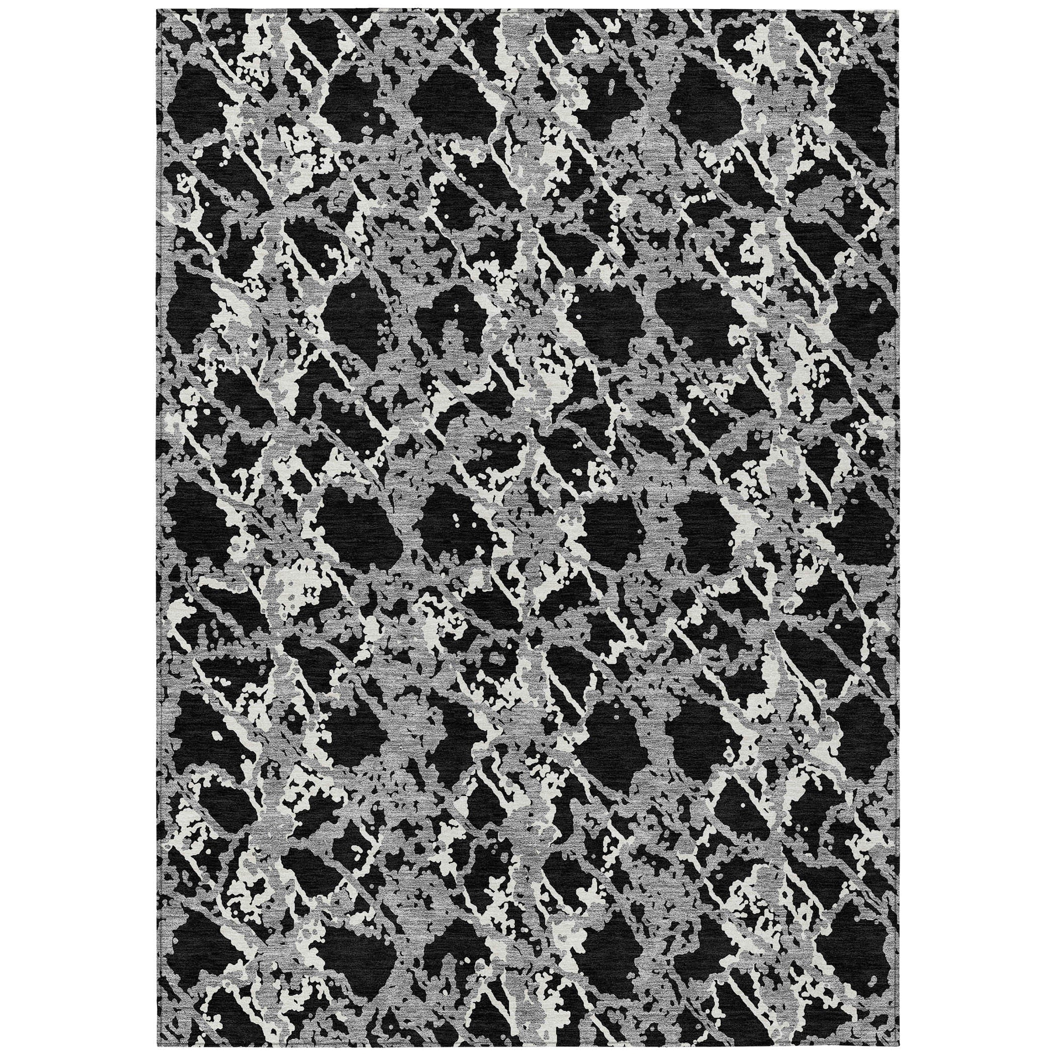 10 X 14 Black And Gray Abstract Washable Indoor Outdoor Area Rug