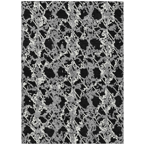 10 X 14 Black And Gray Abstract Washable Indoor Outdoor Area Rug