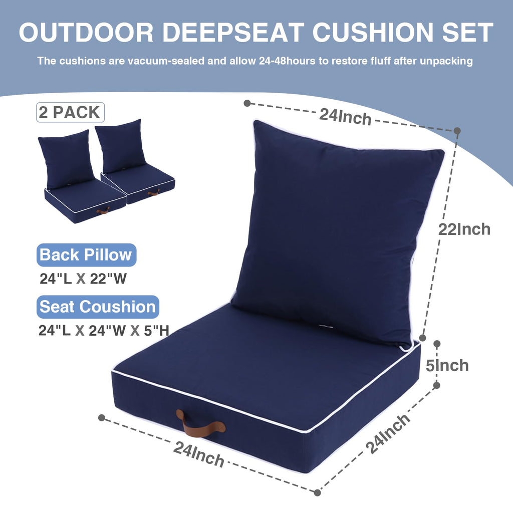 Enipate Outdoor Deep Seat Cushion Set Of 2, Weather Resistant Patio Furniture Cushions With Zipper And Handle, 24 X 24 X 5 Inch