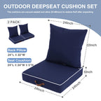 Enipate Outdoor Deep Seat Cushion Set Of 2, Weather Resistant Patio Furniture Cushions With Zipper And Handle, 24 X 24 X 5 Inch