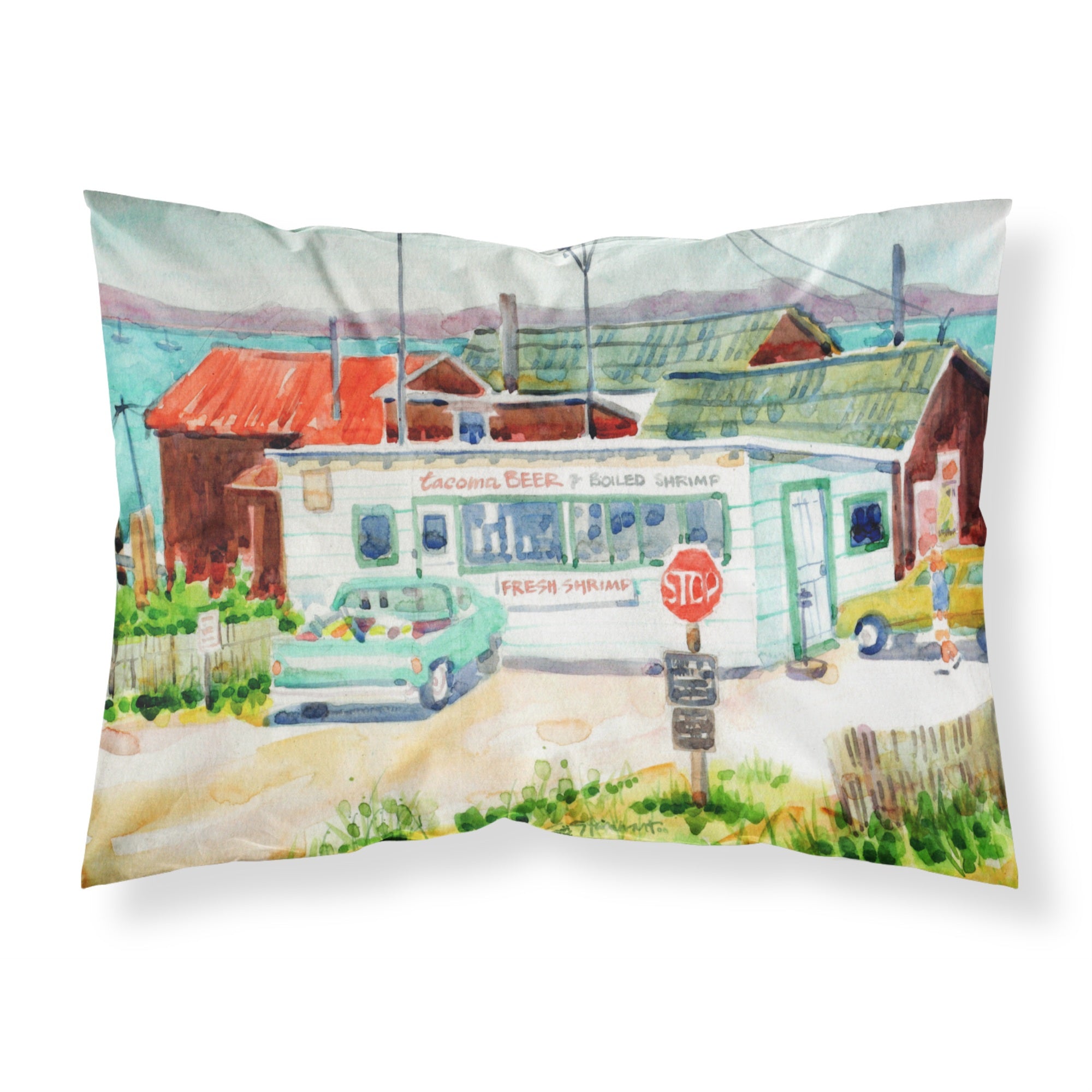 'Caroline'S Treasures Tacoma Beer And Boiled Shrimp Market Fabric Standard Pillowcase 6141Pillowcase, Multicolor'