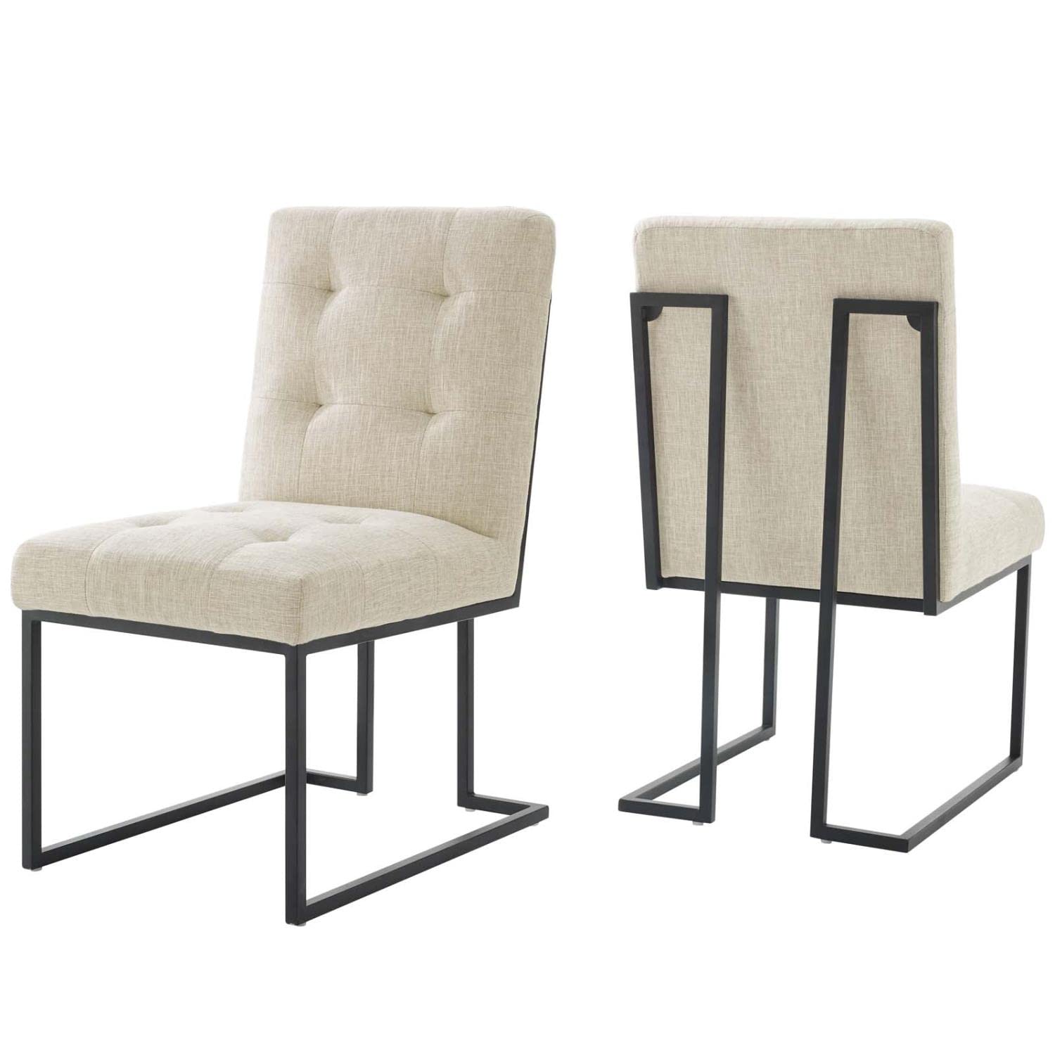 Modway Privy Stainless Steel Upholstered Fabric Dining Chair Set Of 2, Black Beige