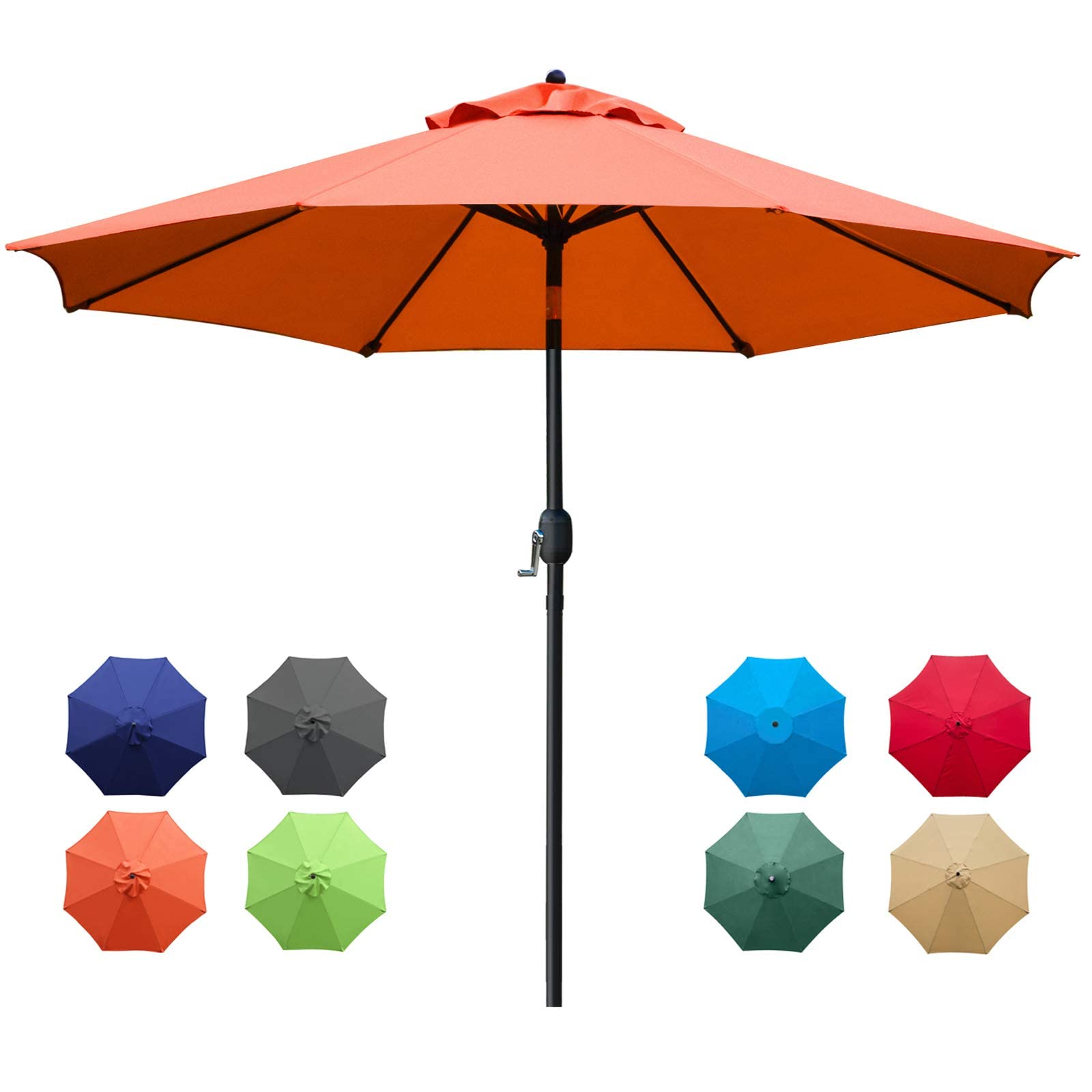 Sunnyglade 9Ft Patio Umbrella Outdoor Table Umbrella With 8 Sturdy Ribs (Orange)