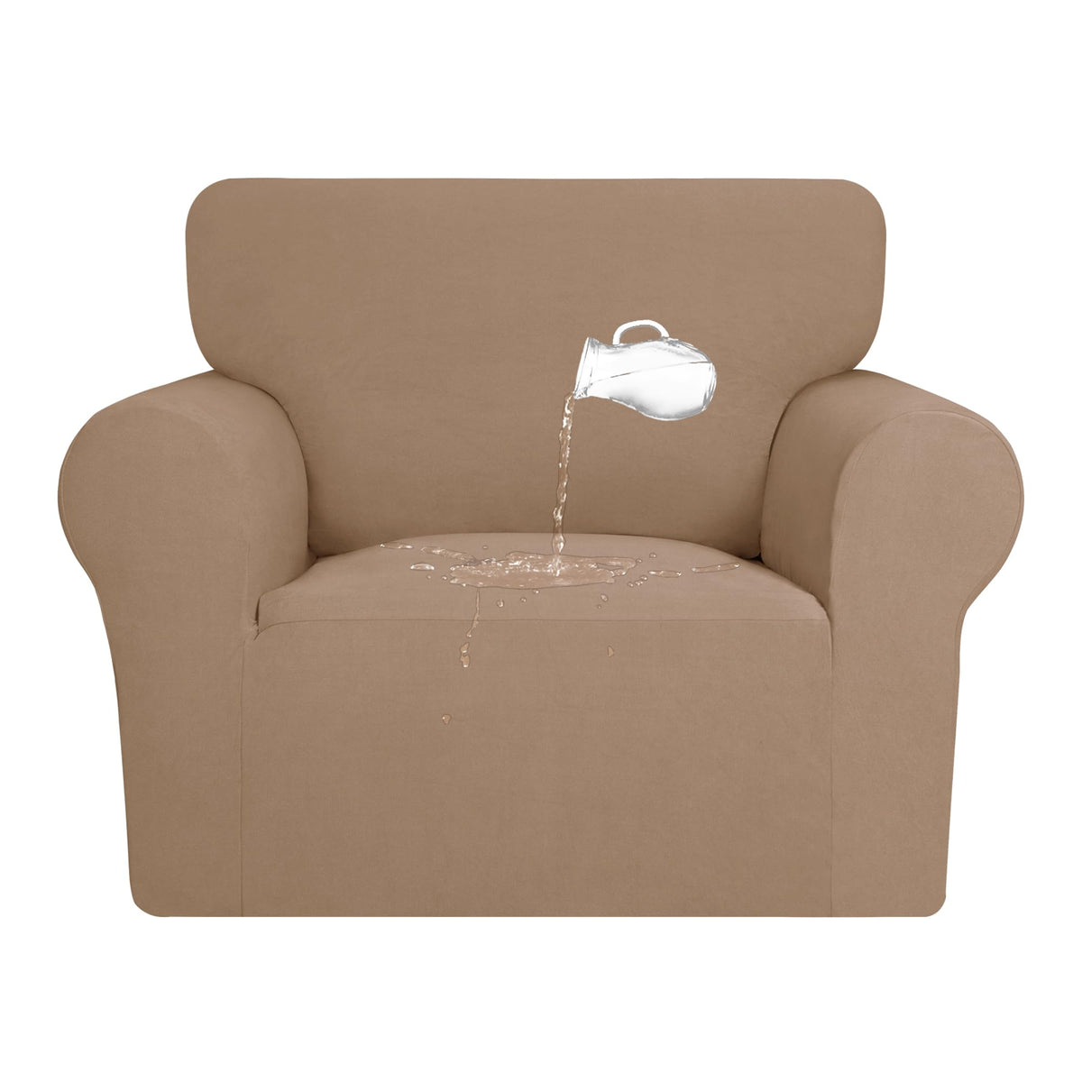 Purefit 100% Dual Waterproof Couch Cover Slipcovers For Couches And Sofas - Stretch Non Slip Fleece Sofa Covers Washable, Leakproof Furniture Protector For Kids, Pets, Dog (Chair, Camel)