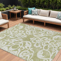 9 X 12 Sage And Ivory Damask Washable Indoor Outdoor Area Rug