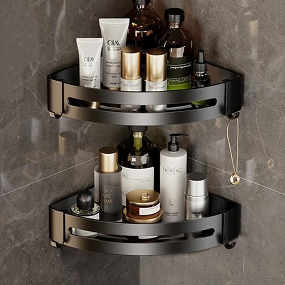 zuku Corner Shelf/Rack for Bathroom Without Drill Wall Aluminium Self Adhesive Bathroom Shelf/Shelf for Kitchen Corner Rack Wall
