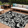 9 X 12 Black And Ivory Damask Washable Indoor Outdoor Area Rug