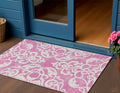 3 X 5 Blush And Ivory Damask Washable Indoor Outdoor Area Rug