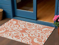 3 X 5 Coral And Ivory Damask Washable Indoor Outdoor Area Rug