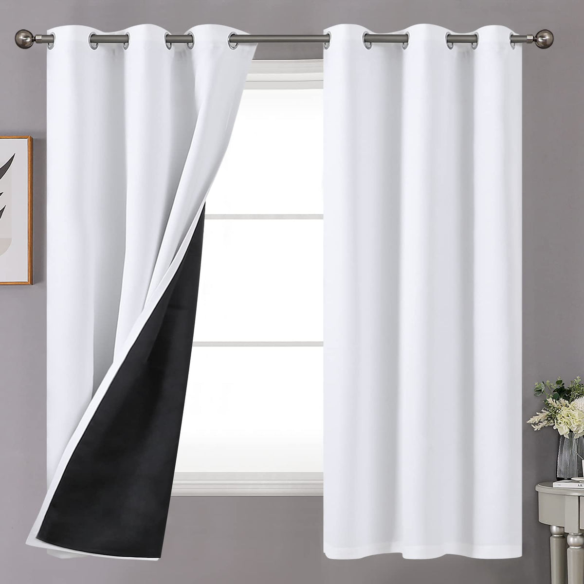 Youngstex 100% Thermal Blackout Curtains 63 Inches Long For Bedroom 2 Panels, Grommet Thick Insulated Black Out Window Drapes Fu