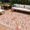 8 X 10 Coral And Ivory Damask Washable Indoor Outdoor Area Rug