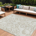 9 X 12 Ivory And Beige Damask Washable Indoor Outdoor Area Rug