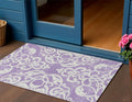 3 X 5 Purple And Ivory Damask Washable Indoor Outdoor Area Rug