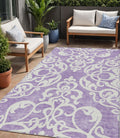 5 X 8 Purple And Ivory Damask Washable Indoor Outdoor Area Rug