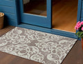 3 X 5 Taupe And Ivory Damask Washable Indoor Outdoor Area Rug