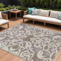 9 X 12 Taupe And Ivory Damask Washable Indoor Outdoor Area Rug