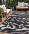 5 X 8 Black Taupe And Beige Faux Bois Washable Indoor Outdoor Area Rug