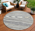 8 Gray Ivory And Beige Round Faux Bois Washable Indoor Outdoor Area Rug