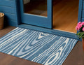 3 X 5 Navy Blue Denim Blue And Ivory Faux Bois Washable Indoor Outdoor Area Rug