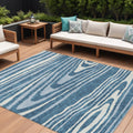 8 X 10 Navy Blue Denim Blue And Ivory Faux Bois Washable Indoor Outdoor Area Rug