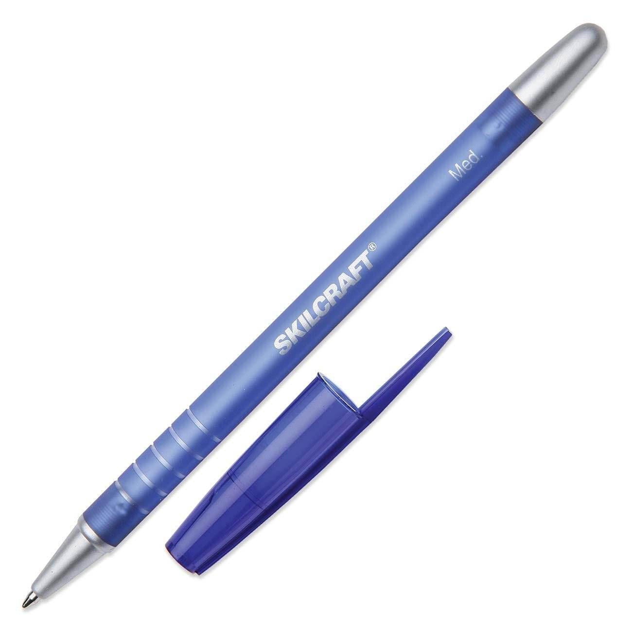 Skilcraft 7520-01-357-6843 Rubberized/Refillable Medium Ball Point Pen, Blue (Pack Of 12)