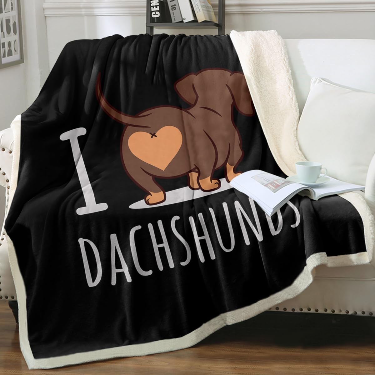 Sleepwish Dachshund Lovers Sherpa Blanket Cute Dachshund Animal Fleece Reversible Blanket Wiener Sausage Dog 3D Printed Reversib