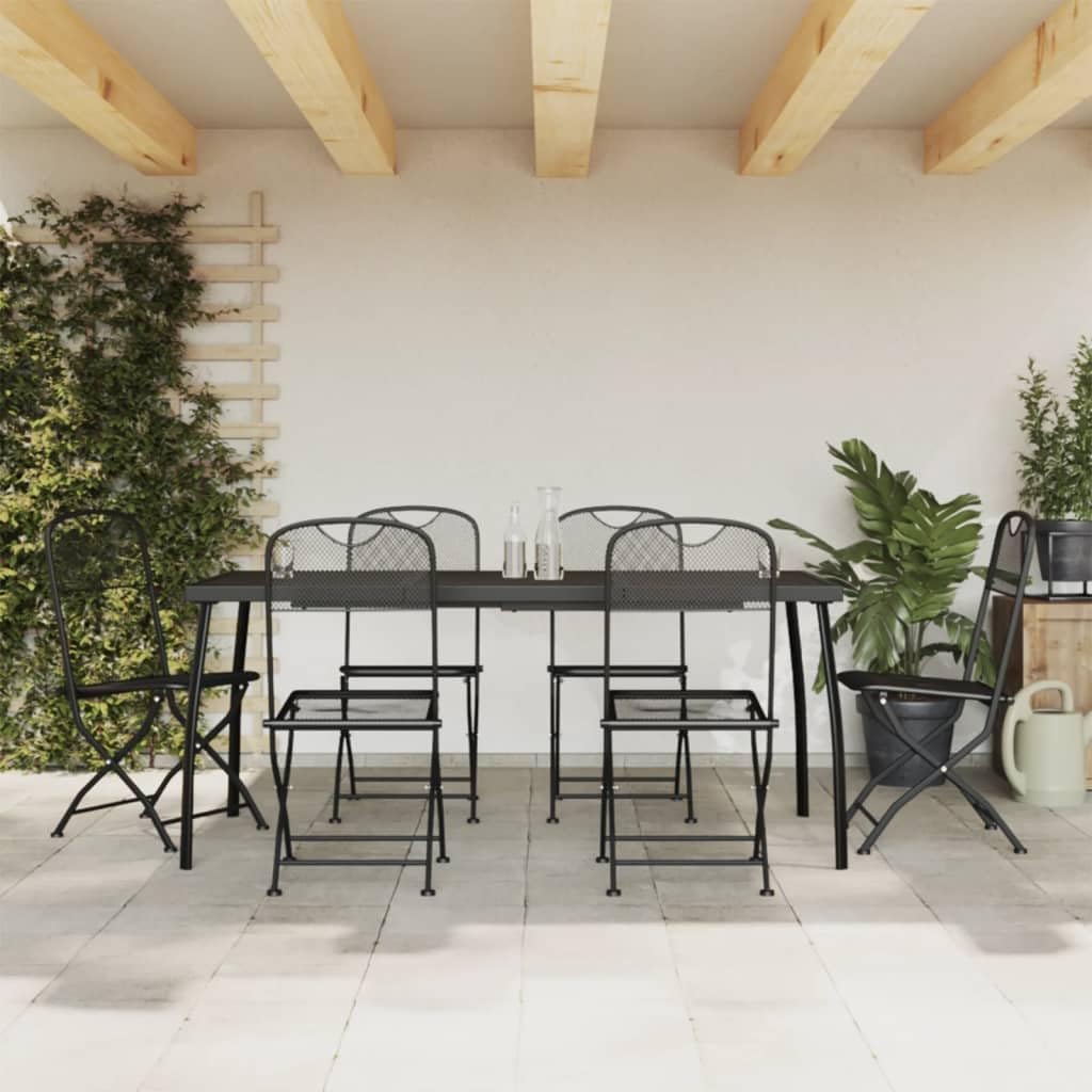 vidaXL Anthracite Metal Mesh Patio Dining Set - Foldable Chairs, Robust Table with Practical Top for Outdoor Dining in Garden, Patio, and More