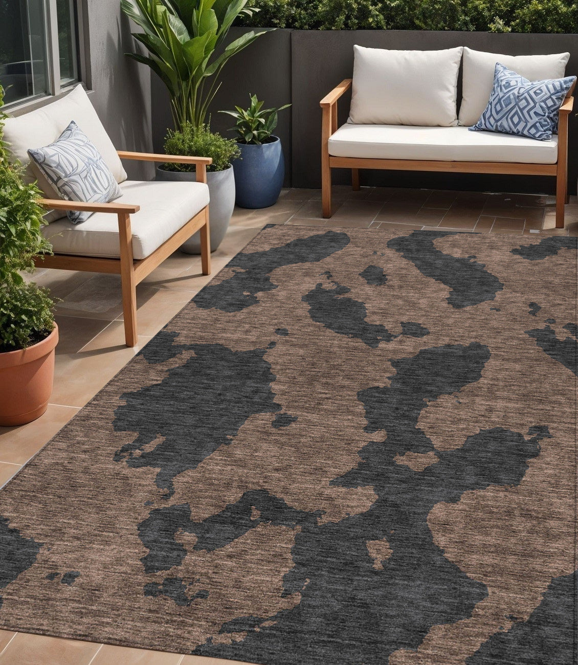 5 X 8 Chocolate And Charcoal Abstract Washable Indoor Outdoor Area Rug
