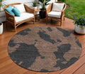8 Chocolate And Charcoal Round Abstract Washable Indoor Outdoor Area Rug