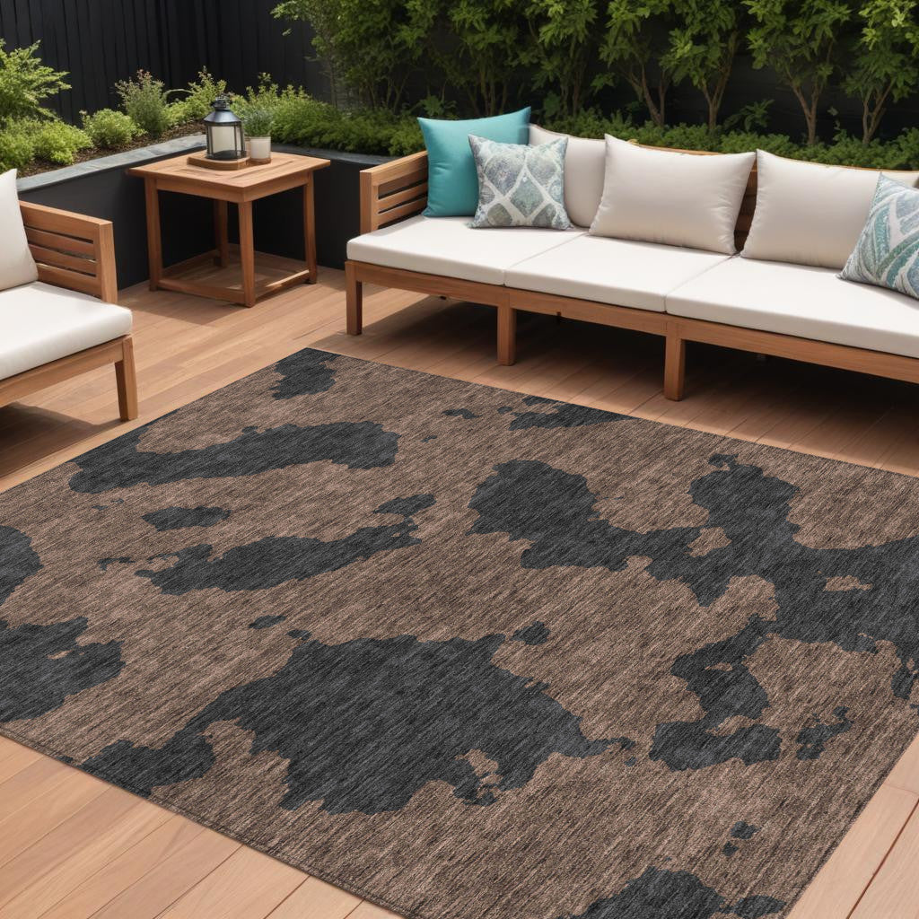 10 X 14 Chocolate And Charcoal Abstract Washable Indoor Outdoor Area Rug