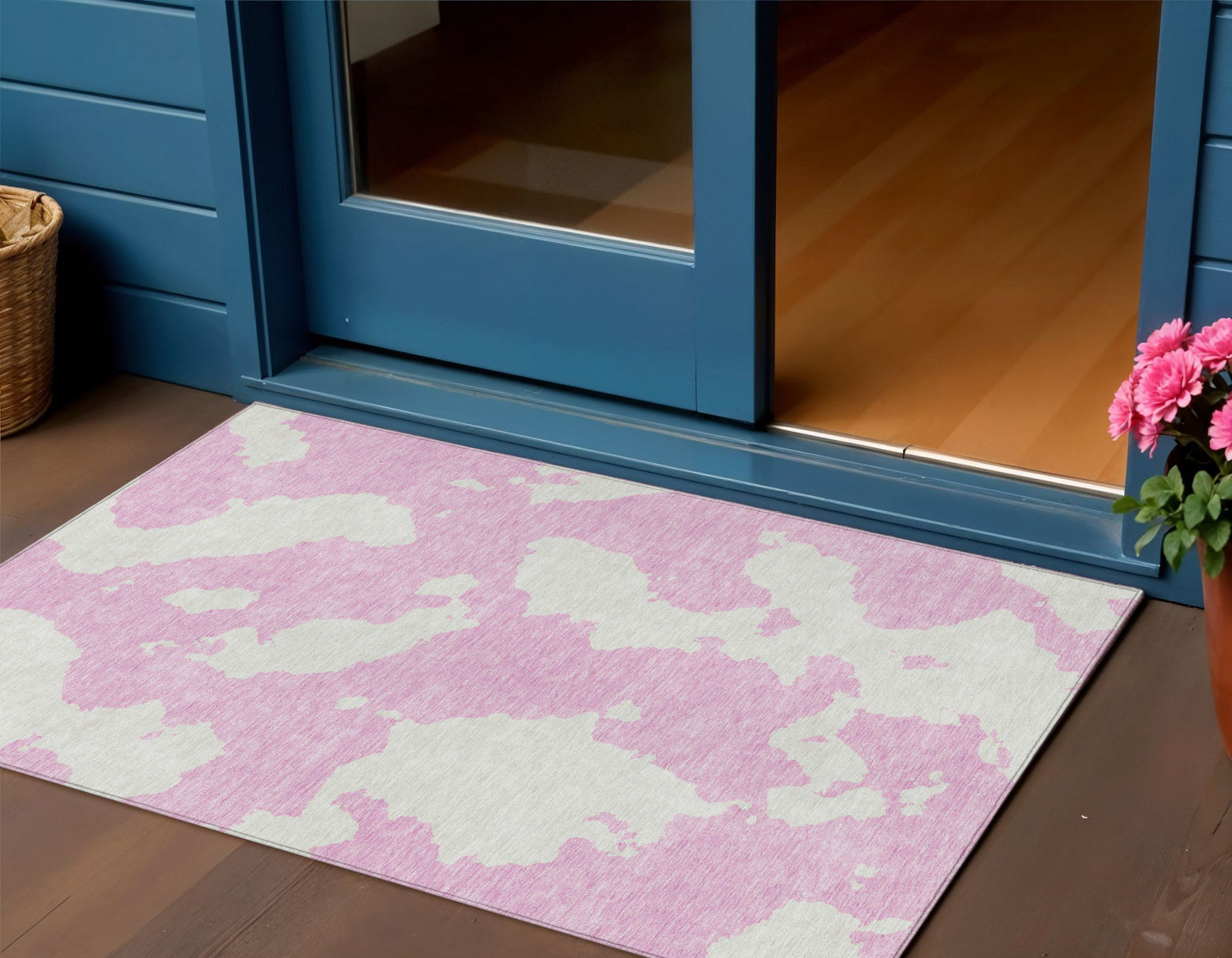 3 X 5 Pink And Ivory Abstract Washable Indoor Outdoor Area Rug