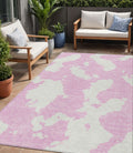 5 X 8 Pink And Ivory Abstract Washable Indoor Outdoor Area Rug