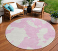 8 Pink And Ivory Round Abstract Washable Indoor Outdoor Area Rug