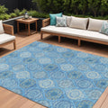 10 X 14 Denim Blue Sky Blue And Ivory Floral Medallion Washable Indoor Outdoor Area Rug