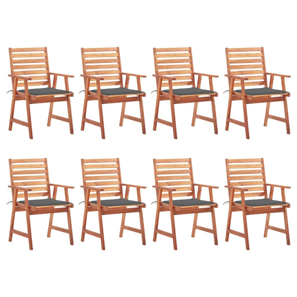 vidaXL 8-Piece Outdoor Dining Chair Set, Solid Acacia Wood Patio Chairs with Weather-Resistant Cushions, Rustic Charm Design, Br