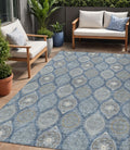 5 X 8 Navy Blue Ivory And Taupe Floral Medallion Washable Indoor Outdoor Area Rug