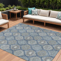 8 X 10 Navy Blue Ivory And Taupe Floral Medallion Washable Indoor Outdoor Area Rug