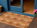 3 X 5 Orange Ivory And Gray Floral Medallion Washable Indoor Outdoor Area Rug