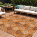 9 X 12 Orange Ivory And Gray Floral Medallion Washable Indoor Outdoor Area Rug