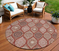 8 Orange Beige And Gray Round Floral Medallion Washable Indoor Outdoor Area Rug