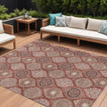 9 X 12 Orange Beige And Gray Floral Medallion Washable Indoor Outdoor Area Rug