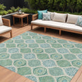 9 X 12 Sage Ivory And Teal Blue Floral Medallion Washable Indoor Outdoor Area Rug