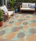 5 X 8 Beige Aqua And Orange Polka Dot Washable Indoor Outdoor Area Rug