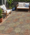 5 X 8 Brown Taupe And Sage Polka Dot Washable Indoor Outdoor Area Rug