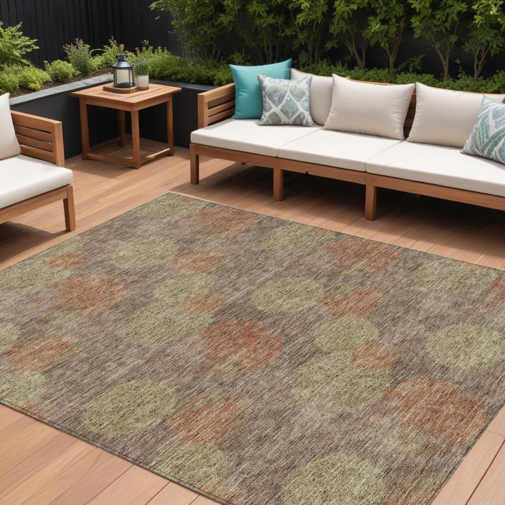 9 X 12 Brown Taupe And Sage Polka Dot Washable Indoor Outdoor Area Rug