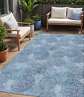 5 X 8 Denim Blue Navy Blue And Ivory Polka Dot Washable Indoor Outdoor Area Rug